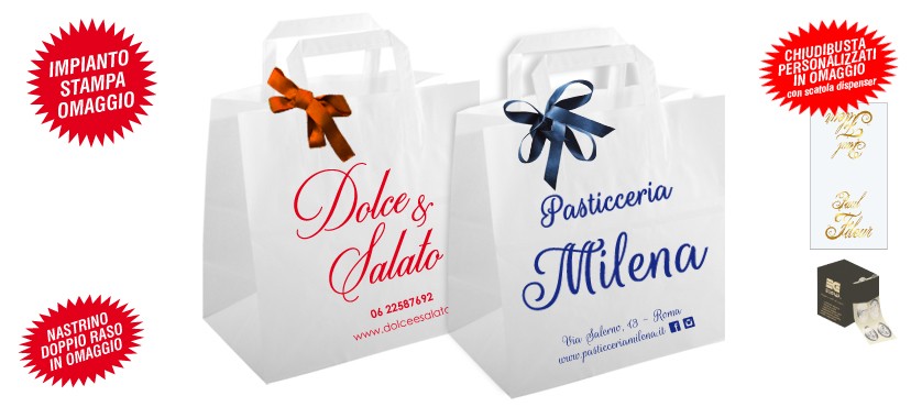 Shopper personalizzate da pasticceria KRAFT BIANCA